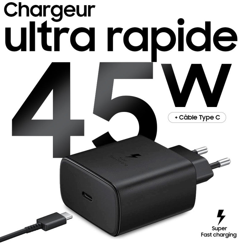 Chargeur Samsung 45W Super Rapide (Adaptateur + Câble)